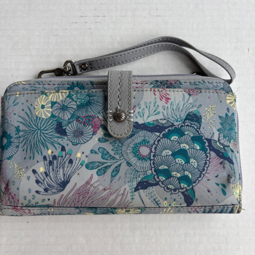 Sakroots Artist Circle Sea Turtle‎ Coral Reef Wristlet Wallet Gray Blue